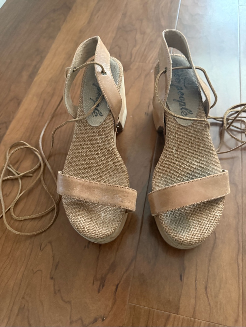 Free People Women’s Tan Espadrille Wedge Sandals - Casual Lace-Up
